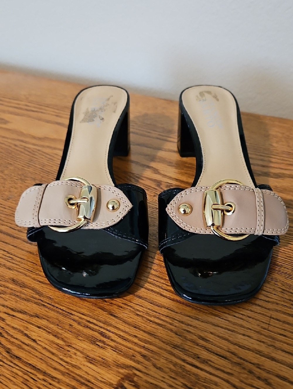 Franco Sarto Black and Beige Buckle Mule Sandals NWOT - Picture 9 of 9